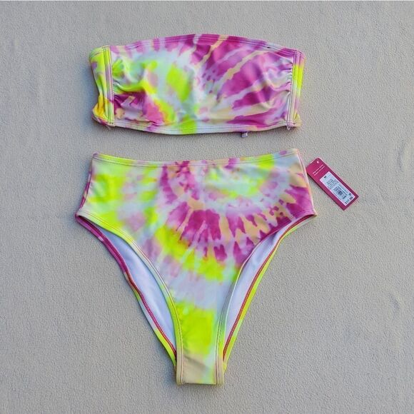 Xhilaration tube top and high waist cheeky bottoms tie dye bikini - Picture 1 of 10